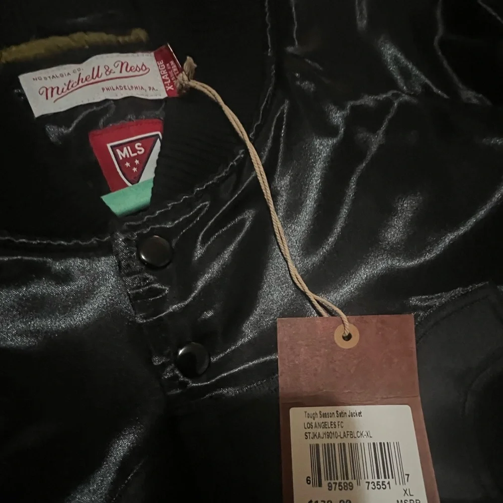 Mitchell & Ness Black Satin Logo Bomber Jacket